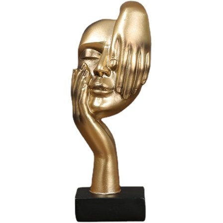 Tænker borddekoration, harpiks tavs guld skulptur dekoration - moderne skulptur til indendørs og udendørs boligindretning hånddækning ansigt