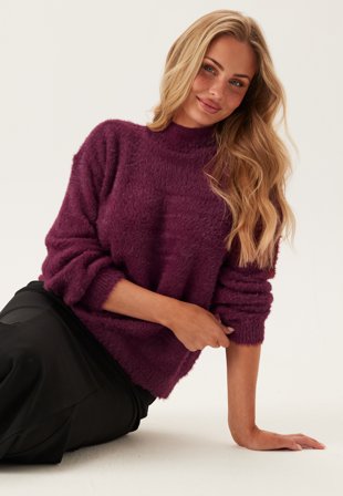 Pieces - Pcovy Ls Mock Neck Knit - Tawny Port - Kläder - - Bubbleroom