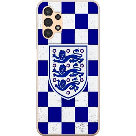 Kompatibel Mobilcover til Samsung Samsung Galaxy A13 Grafisk skakternet mønster i blåt og hvidt med et klassisk heraldisk emblem, retro-inspireret s