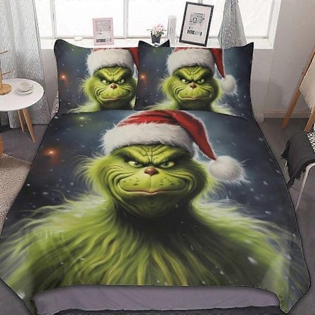 Grinch 3-delt sengesett Dynetrekksett Mykt Varmt og Komfortabelt Mykt Sengesett - Perfekt