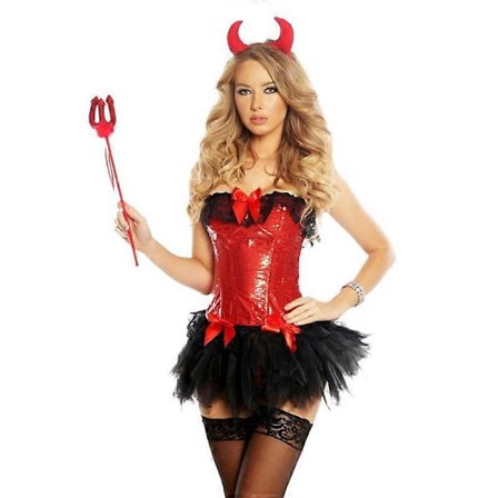 Dam Top Drawer 3 Delar Sexig Djävul Korsett Kostym-Perfekt