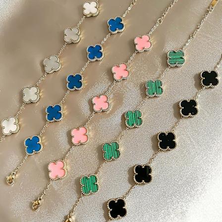 Firkløver armbånd 18k forgyldt rustfrit stål dobbeltsidet eftermarked black