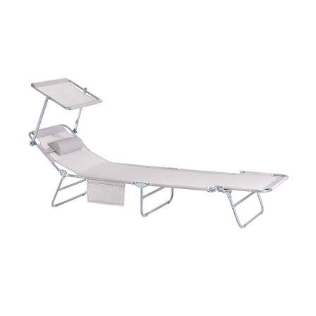 SoBuy beige sæt med 2 solstole med tilbagelænet og sammenklappelig og med pude og med sidelomme og