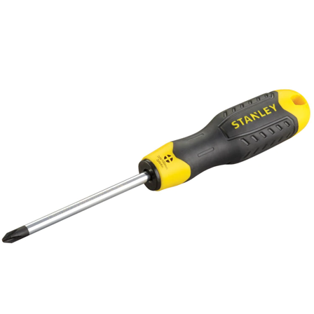 STANLEY 0-64-974 Cushion Grip Skrutrekker Pozidriv, forkrommet klinge, mykt grep PZ 2 x 100 mm, Håndverktøy