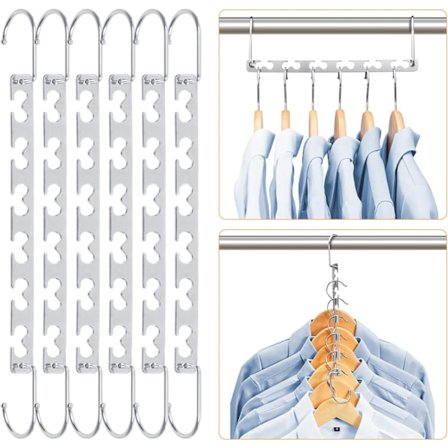 (6-pack) Utrymmesbesparande Galgar, Halkfria Magiska Metallgalgar i Rostfritt Stål, Multifunktionell Utrymmesbesparande Galgorganisatör i Garderober