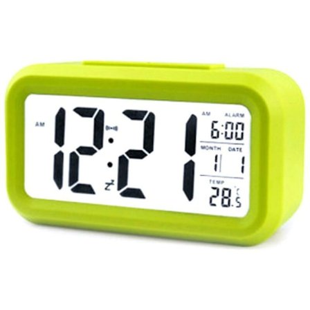 FlkwoH Tick Free LCD Digital Vækkeur Skrivebord Natbord Baggrundsbelysning Kalender Batteridrevet