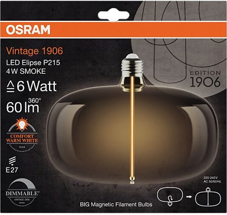 OSRAM Led Dekorasjonspære E27 O215 60lm Smoke Dimbar Ekstra Varm
