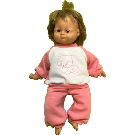 Jogging-set i rosa/vitt med kattmotiv till Lillan, dockkläder
