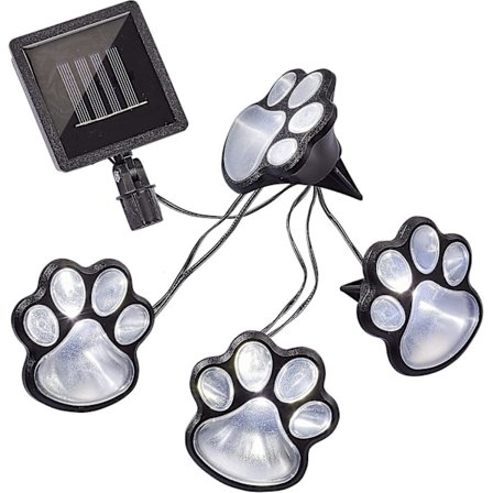 Solar LED String Lights Dog Paws 4 LEDs Black Wire Outdoor Solar Powered Decoration