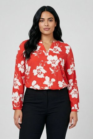 CISO - Langærmet Bluse - Rød / Off White - Med Blomsterprint