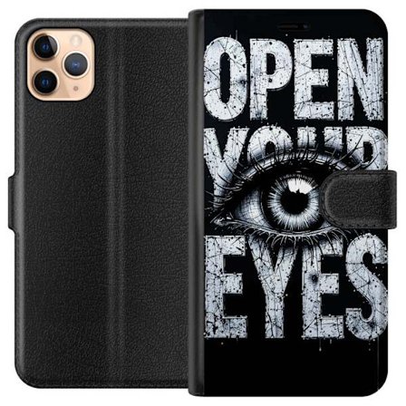 Kompatibelt Lommeboketui til Apple Apple iPhone 11 Pro Max Mørk typografisk illustrasjon med øye og teksten Open Your Eyes, sterk kontrast og rå ku