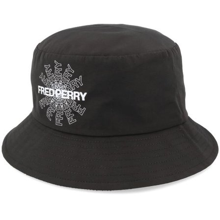 Fred Perry - Svart bucket Hatt - Graph Print Black Bucket @ Hatstore