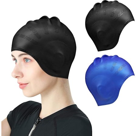 Badmössor Öronskydd 3d, vattentät cap Herr Kvinnor Flickor Slitstark cap i silikon Långt hår Vuxen Cap Cap Simma