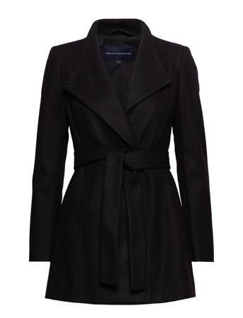Ft Platform Felt Crossover Coat Outerwear Coats Winter Coats Sort French Connection