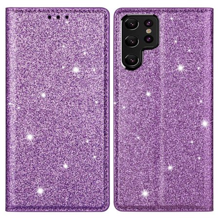 Glitter-lompakkokotelo Samsung Galaxy S22 Ultra Violetti