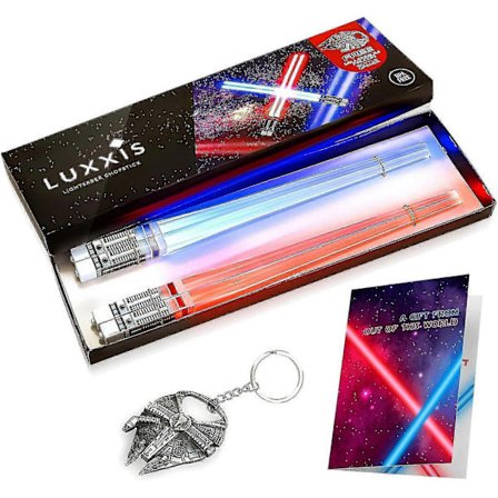 Lysende spisepinner med lyssabel for Star Wars-gavesett, temafestmoro [2 par rødt og blått sett] med flaskeåpner og gave Read_