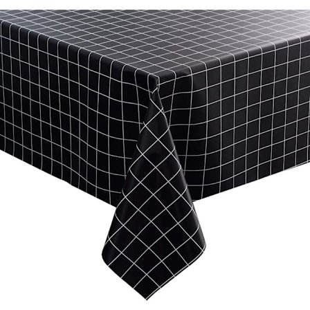 Vit PVC-bordsduk Vattentät och oljesäker Tvättbar Lätt att rengöra Bordsduk för utomhuspicknick/matsal Kök/Café Restaurang 140 x 180cm Svart