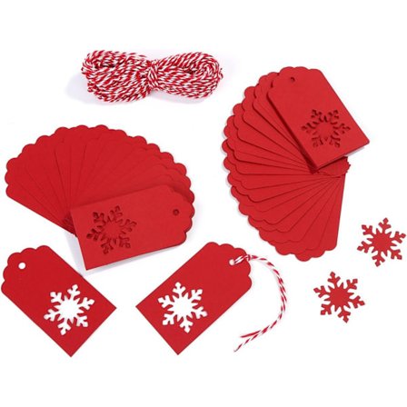 100 stk. papiretiketter Kraft Gaveetiketter Snøfnuggform Hengende etiketter med 30 meter hyssing for DIY Kunst og Håndverk, Bryllup Jul Thanksgiving 