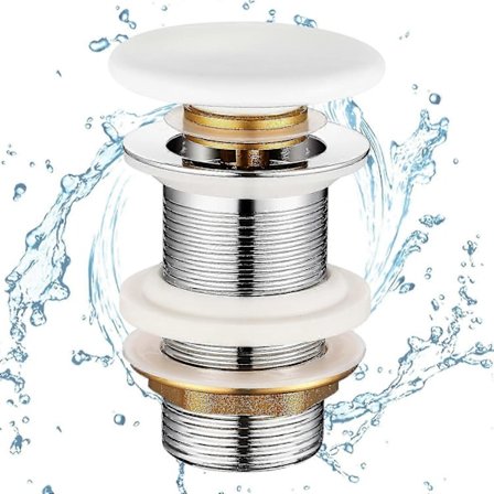 Pesualtaan pohjaventtiili ilman ylivuotoa, ponnahdusventtiili pesualtaalle, keraamisella kannella varustettu valkoinen pohjaventtiili, messinkinen 