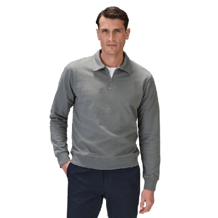 John Henric Cotton L/s Jersey Polo Collar Sweater W/ Zip Tröjor Herr Grön S