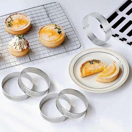 5 stk. Cirkelformede Tærteforme Med Huller Rustfrit Stål Frugtpai Quiches Kage Mousse Form Køkken Baki C-yuhao