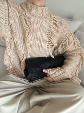 NA-KD - Strikket genser i ullblanding med snor - Oversize Genser - Beige - L