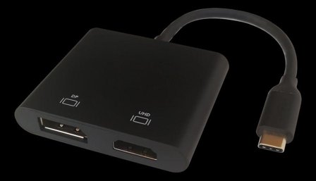 Deltaco USB-C MST HUB, 2x 4K/60Hz, HDMI + DP, svart, 0,1m