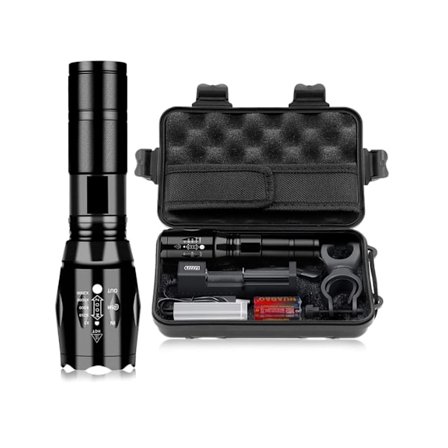 Superstark Uppladdningsbar LED Ficklampa 2000 Lumen Taktisk Ficklampa L2 Kraftfull Zoom Ficklampor Svart