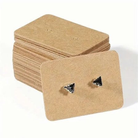 200 stk. Rektangulær øredobbholder i papp, utstillingsstativ for øredobber/ørestikker, 2,5 cm x 3,5 cm for bryllupsgaver, Brun