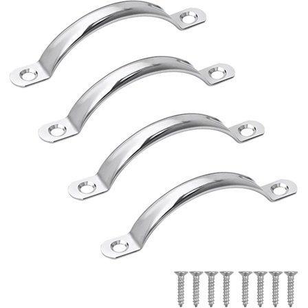 Sæt med 4 skabslågehåndtag - Rustfrit stål - Til møbler, køkken, skuffe - Med skruer - 80 mm huld afstand