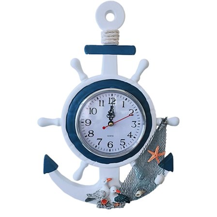 Anker Klokke Mediterransk Stil Veggklokke Havtema Nautisk Skipsratt