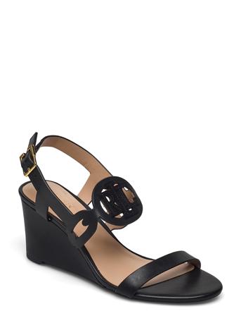 Amilea Burnished Leather Wedge Black Lauren Ralph Lauren