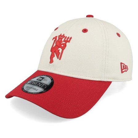 New Era - Football Beige unconstructed Caps - Manchester United Contrast Visor 9TWENTY Ivory/Scarlet Dad Cap @ Hatstore