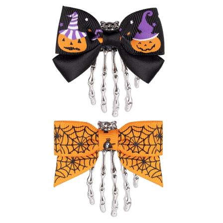 Hårklämmor för barn, Halloween-hårnålar med pumpa spindelnät rosett, söta Halloween-hårtillbehör huvudbonad 2 st