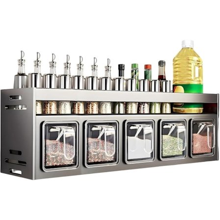 Kryddhylla för Köket – Väggmonterad Kryddförvaring för Socker, Salt & Peppar – Hängande Hylla Över Spisen_OF