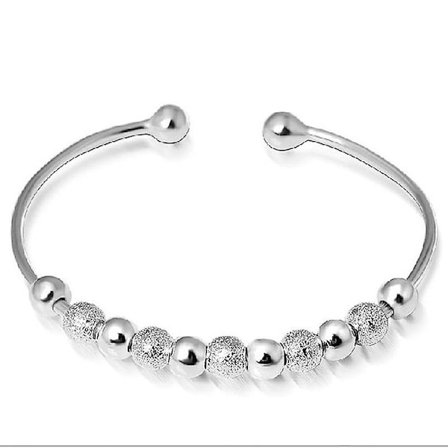 Dam 925 Sterling Silver Bead Ball Love Cuff Bangle Armband(Som visas)