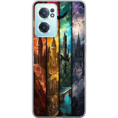 Kompatibel Mobilcover til OnePlus OnePlus Nord CE 2 5G Fire magiske slotte i forskellige elementfarver, episk fantasykunst med ild vand luft og mørke
