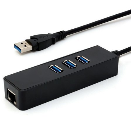 USB 3.0 Hub, 3 porte med RJ45 10/100/1000 Gigabit Ethernet netværksadapter til ultrabooks, notebooks, tablets og mere