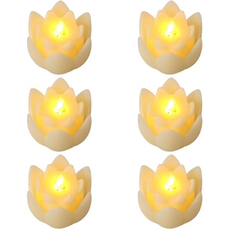 6 st LED Lotus Bordslampa, 7,5*3CM Lotus Lampor Elektroniska Buddhistiska Ljus Batteridriven Buddha Flimrande Varmvitt Ljus