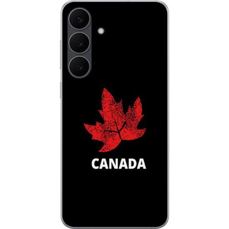 Kompatibelt Mobildeksel til Samsung Galaxy S25 FE Grafisk lønnebladsymbol i rødt mot svart bakgrunn med tydelig kanadisk referanse og minimalistisk