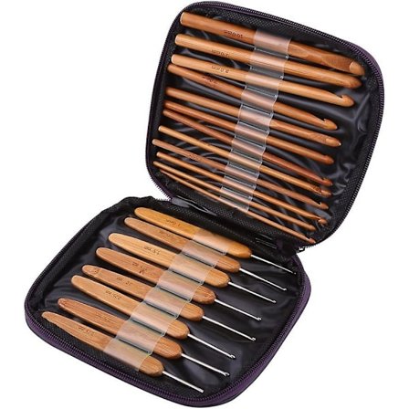 Bambus Håndtak Heklenåler Strikkevev Garn Håndverk Strikkenål, 20 stk Bambus Heklenåler Sett Med Lilla Etui