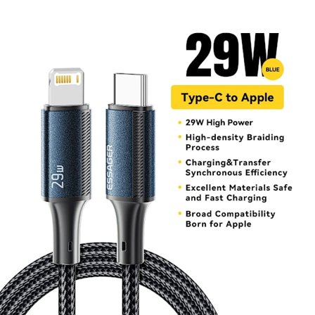 Essager USB C-kabel för iPhone 14 13 12 11 Pro Max Xs Plus 29W Snabbladdningskabel Typ C till Lightning Datakabel för iPad Macbook