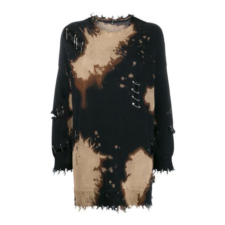 R13 Bleached Distressed Crewneck Sweater Sort, Dame