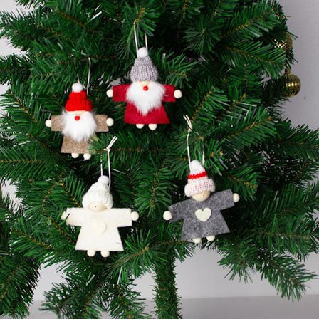 4 Julepynt Filt Juletrær Stoff Dukke Dekor