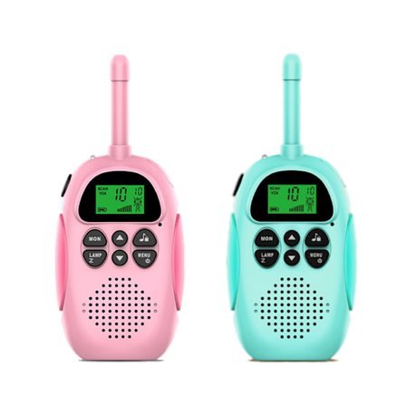 Langtrækkende genopladelig walkie talkie, en blå og en pink to