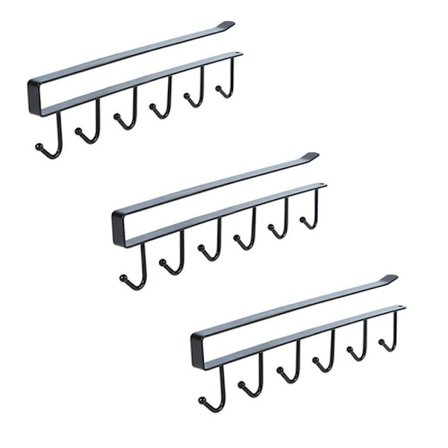 3 kpl säilytyskoukkua kupeille, viinilaseille, keittiövälineille, vöille ja huiville, kaapin alle ripustettava koukku, ei porausta, musta