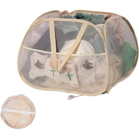 90L Sammenleggbar kleskurv, sammenleggbar pop-up vaskekurv med håndtak, netting kleskurv for vask, bad, barnerom, dør