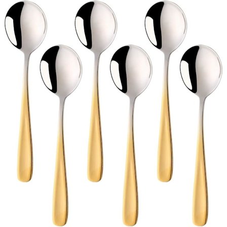 Bouillon-lusikkasarjat, 7 tuuman pyöreät keittolusikat, ruostumattomasta teräksestä valmistetut valmiit ruokalusikat (Gradient Gold)