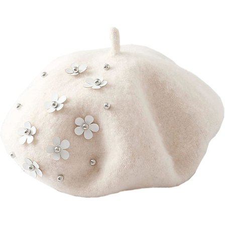 Barnflickor Ullfilt Blommor Basker Mössa Fransk Konstnär Mössa