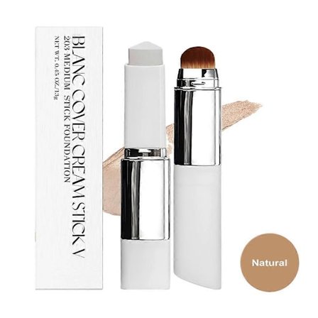 2-i-1 Foundation Stick med Puff och Borste Full Täckning Lätt Makeup Penna för Alla Hudtyper